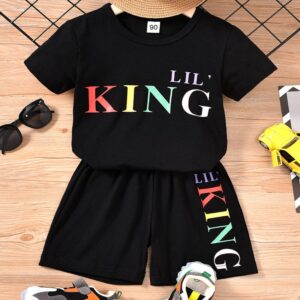 Children Kids Baby Fashion Boys Short Sleeve Letter Print T-Shirt And Shorts 2pcs Set