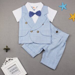 Children Fashion Casual Plaid Short Sleeve Two-Piece Set