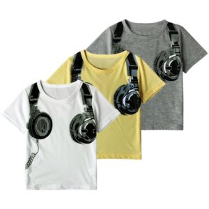 Children Kids Baby Fashion Boys Short Sleeve Headphone Print T-Shirt