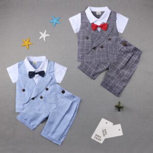Children Kids Baby Fashion Boys Casual Short Sleeve Bowtie Top And Shorts 2pcs Set