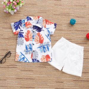 Children Kids Baby Fashion Boys Short Sleeve Tropical Plant Print Shirt And Shorts 2pcs Set