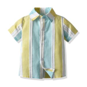 Children Kids Toddlers Fashion Boys Stripe Print Short Sleeve Shirt