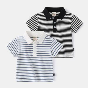 Children Kids Toddlers Fashion Boys Stripes Print Short Sleeve Polo Shirt