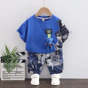 Children Wear Bear Pendant Casual Two Piece Set