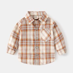 Children Kids Toddlers Boys Plaid Long Sleeve Shirt