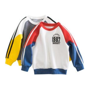 Children Kids Toddlers Boys Patchwork Long Sleeve Plus Velvet Sweatshirt