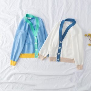 Children Kids Toddler Girls Boys Colorblock V-Neck Thin Knitted Cardigan