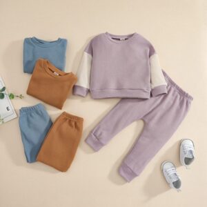 Kids Toddlers Girls Boys Pullover Stitching Long-Sleeved Sweatshirt And Pants 2pcs Set