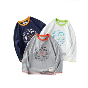 Boys Round Neck Color Blocking Letter Printed T-Shirt