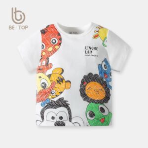 Kids Boys Cute Cartoon Animal Round Neck Short-sleeved T-Shirt