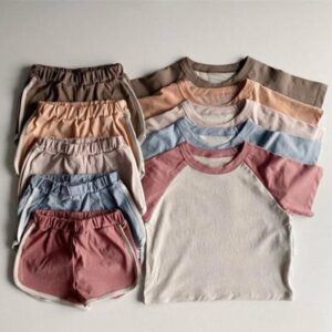 Toddler Baby Cotton Patchwork Short Sleeve T-Shirt And Shorts 2Pcs Kids Boys Girls Set