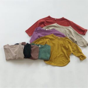 Kids Basic Round Neck Long Sleeve Solid Color Basic Casual T-Shirt