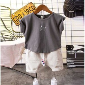 Kids Boys Casual Simple Round Neck Short Sleeve Loose T-Shirt And Elastic Shorts Set
