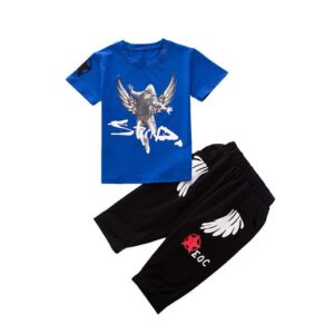 Kids Boys Casual Round Neck Short Sleeve Letter Wing Pattern Loose T-Shirt And Shorts Set
