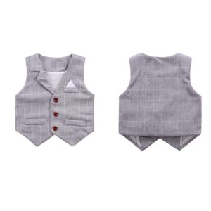 Kids Boys Casual Lapel Short Sleeve Single-breasted Shirt And Vest With Elastic Shorts Three-piece Set