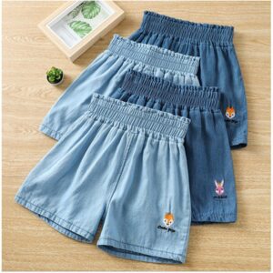 Kids Cute Cartoon Rabbit Fox Letter Embroidery Denim Casual Shorts