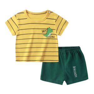Kids Casual Cute Cartoon Pattern Round Neck Short Sleeve Loose T-Shirt And Elastic Shorts Set