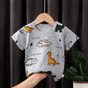 Kids Casual Round Neck Short Sleeve Cute Cartoon Pattern Loose T-Shirt