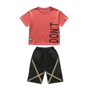 Kids Boys Basic Round Neck Short Sleeve T-Shirt And Elastic Shorts Set