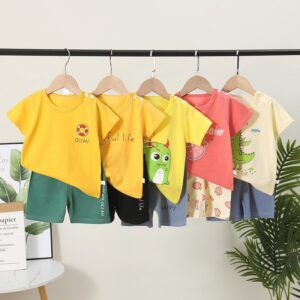 Kids Casual Round Neck Short-sleeved Cartoon Animal T-Shirt And Shorts Set