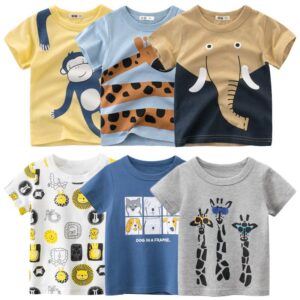 Boys Casual Cute Round Neck Short Sleeve Cartoon Animal Pattern T-Shirt