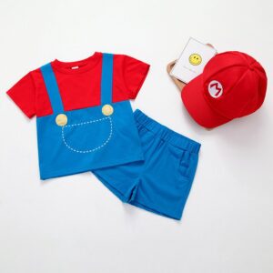 Boys Casual Round Neck Short Sleeve Color Blocking T-Shirt And Shorts Set