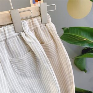 Kids Basic Pocket Design Striped Casual Pants