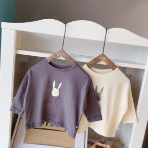 Kids Basic Round Neck Long-sleeved Rabbit Pattern T-Shirt