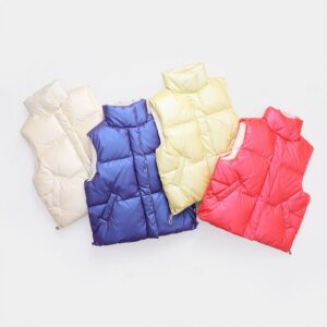 Kids Basic Solid Color Thickening Stand Neck Down Jacket Vest