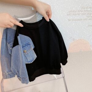 Boys Casual Fashion Round Neck Long Sleeve Denim Spliced Sweatshirt