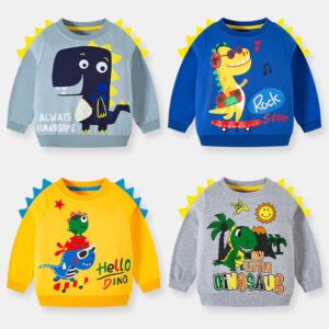Boys Cute Round Neck Long Sleeve Cartoon Dinosaur Pattern Sweatshirt