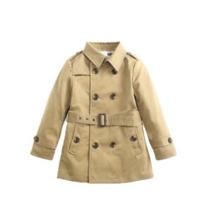 Boys Preppy Long Sleeve Lapel Pocket Design Coat With Belt