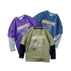 Boys Casual Dinosaur Letter Printed Color Blocking T-Shirt
