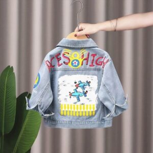Boys Fashion Plane Letter Pattern Denim Jacket