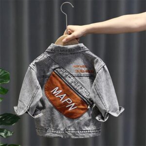 Boys Fashion Patchwork Letter Embroidered Denim Jacket