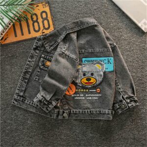 Boys Fashion Graphic Pattern Single-breasted Denim Jacket