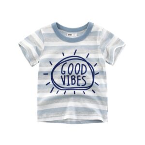 Summer Kids Blue And White Striped Sun Pattern Short Sleeve T-Shirt