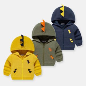 Boys Cute Dinosaur Embroidery Zipper Coat