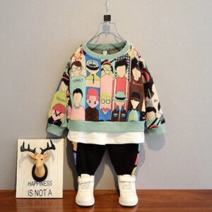 Boys Fashion Colorful Portrait Sweatshirt And Pantsset
