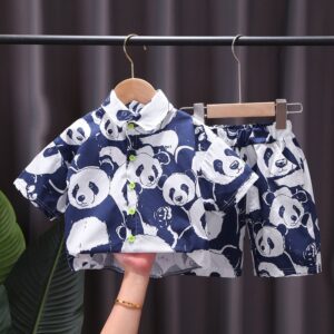 Boys Fashion Panda Pattern Shirt And Shorts