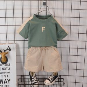 Boys Fashion F Letter Round Neck T-Shirt And Shorts Set