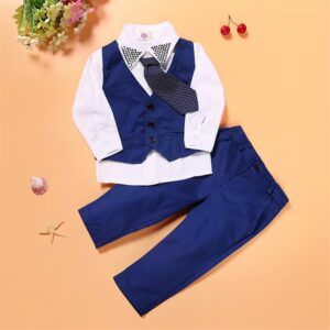 Boys Single-breasted Shirt Sleeveless Vest And Pants With Bow Tie Set