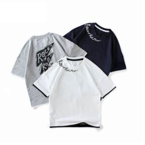 Boys Fashion Short-sleeves Letter Printed Fake Two Pieces T-Shirt