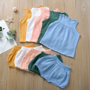 Kids Cotton-flax Breathable Tank Tops And Shorts Set