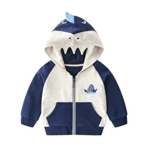 Boys Shark Pattern Splice Zipper Coat