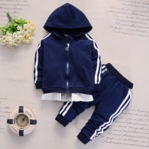 Kids Striped Long-sleeve Hooded Tops And Pants Two-piece Set