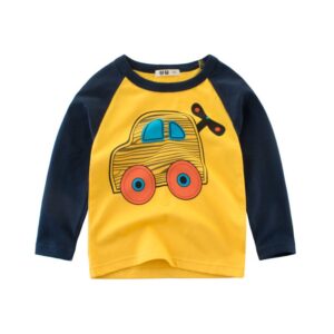 Fashion Kids Car Pattern Long Sleeve Round Neck T-Shirt