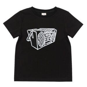 Kid Boy Girl White Radio Print Short Sleeves Black T-Shirt