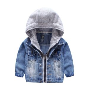 Boys Cotton Long Sleeves Patchwork Zipper Hooded Denim Jackets