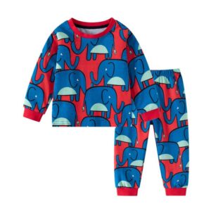 Boy Fashion Casual Cotton Animals Printed Long Sleeve Sweatshirt Slim Fit Pants Two-Piece Set